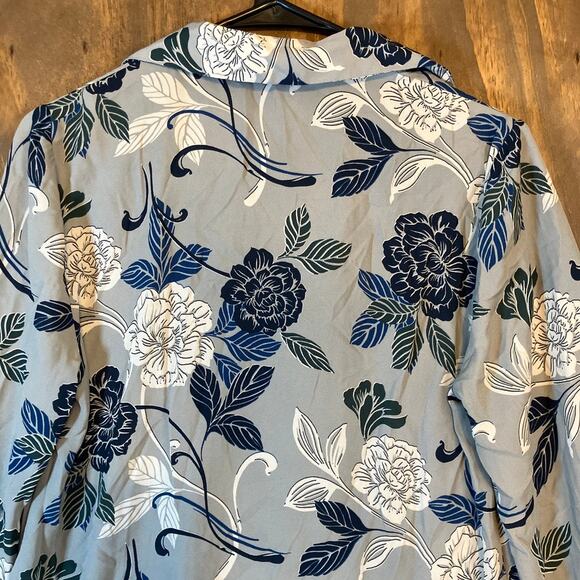 Banana Republic Womens Blouse Gray Blue Floral V Neck Collared Long Sleeve Small - Picture 10 of 11